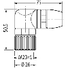 M23 Fem Coudé 12p; Bornes à souder 1mm², Ø8-14mm