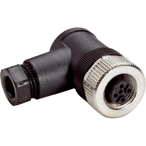 M12A Fem Coudé 5p; Bornes à vis <0.75mm², Ø3-6,5mm-Lire la description