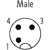 M12A Mâle Droit 3p; Bornes guillotines 0.25-0.5mm², Ø4-5.1mm
