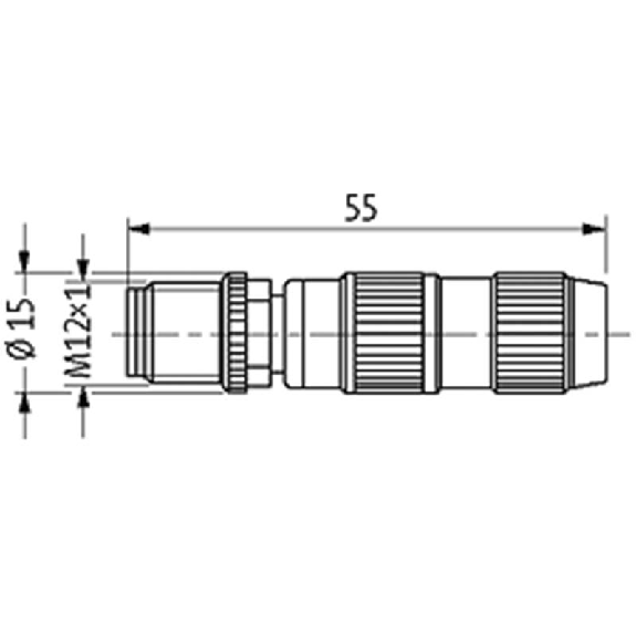 M12A Mâle Droit 3p; Bornes guillotines 0.25-0.5mm², Ø4-5.1mm-Lire la description