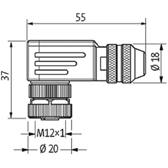 M12 Fem Coudé 8p; Bornes à vis <0.5mm², Ø6-8mm; Blindé-Lire la description