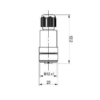 M12A Fem Droit 4p; Bornes à vis (x4), Ø3-6,5mm-Lire la description