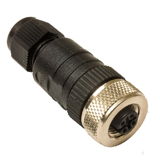M12A Fem Droit 4p; Bornes à vis (x4), Ø3-6,5mm-Lire la description