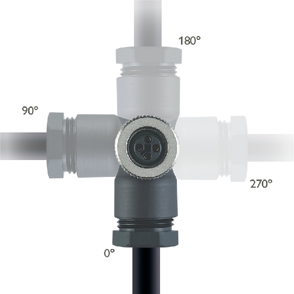 M12T Fem Coudé 4p; Bornes à vis, Ø8-10mm PG11-Lire la description