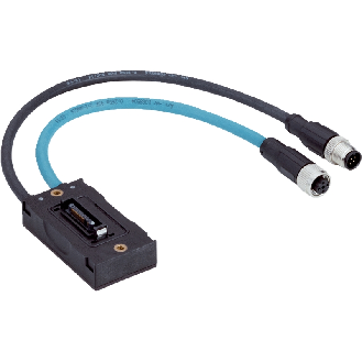 Connecteur système, Mâle M12A 8P+C0.3m, Fem M12D 4P+C0.25m-Lire la description