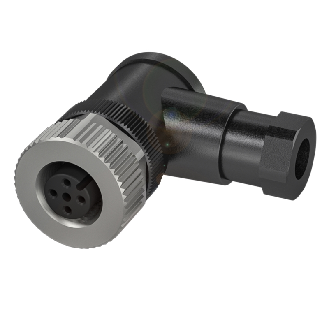 M12A Fem Coudé 5p; Bornes à vis (x5) 0.14-0.75 mm², Ø4-6mm Pg7-Lire la description