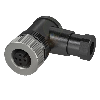 M12A Fem Coudé 5p; Bornes à vis (x5) 0.14-0.75 mm², Ø4-6mm Pg7