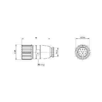 M23 Fem Droit 12p, Bornes à souder (12x) 1mm², Ø6-10mm-Lire la description