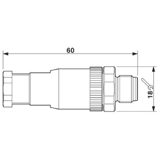 M12A Mâle Droit 5p; Bornes à vis (x5)<0,75mm², Ø6-8mm PG9-Lire la description