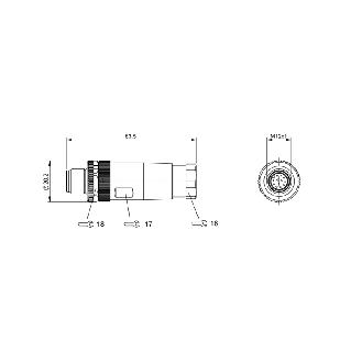 M12A Mâle Droit 12p; Bornes à souder (x12) 0.14-0.25mm², Ø6-8 mm-Lire la description