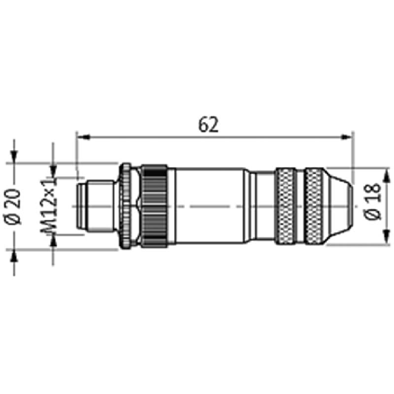 M12A Mâle Droit 5p; Bornes à vis <0.75mm², Ø4-6mm; Blindé-Lire la description