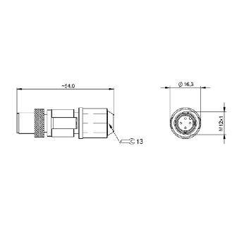M12A Mâle Droit 4p; Bornes guillotines (x4) 0.14-0.34 mm², 3.5-6mm-Lire la description