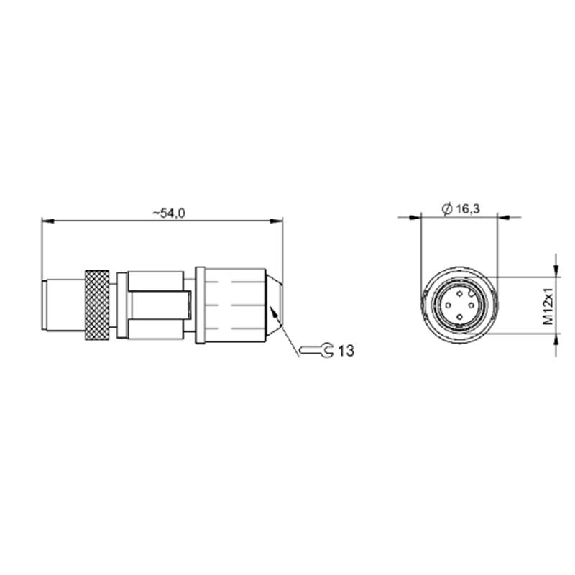 M12A Mâle Droit 4p; Bornes guillotines (x4) 0.14-0.34 mm², 3.5-6mm-Lire la description