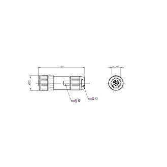 M12A Fem Droit 8p; Bornes guillotines 0.14-0.75mm², Ø4-8mm-Lire la description