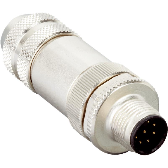 M12A Mâle Droit 8p; Bornes à vis <0.5mm², Ø6-8mm; Blindé-Lire la description