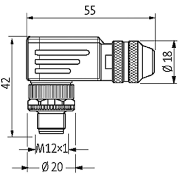 M12 Mâle Coudé 8p; Bornes à vis <0.5mm², Ø6-8mm; Blindé-Lire la description