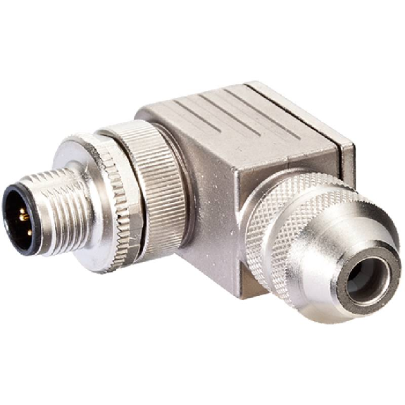 M12 Mâle Coudé 8p; Bornes à vis <0.5mm², Ø6-8mm; Blindé-Lire la description
