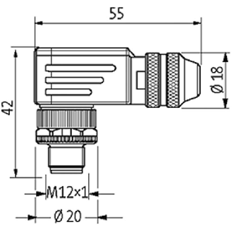 M12 Mâle Coudé 8p; Bornes à vis <0.5mm², Ø6-8mm; Blindé-Lire la description