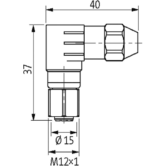 M12A Inox V2A Fem Coudé 4p; Bornes guillotines 0.25-0.5mm², Ø4-5.1mm-Lire la description