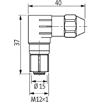 M12A Inox V2A Fem Coudé 4p; Bornes guillotines 0.25-0.5mm², Ø4-5.1mm-Lire la description