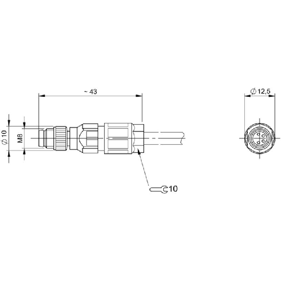 M08 Mâle Droit 4p; Bornes CAD (4x) 0.25-0.5mm², câble Ø2.5-5.2 mm-Lire la description