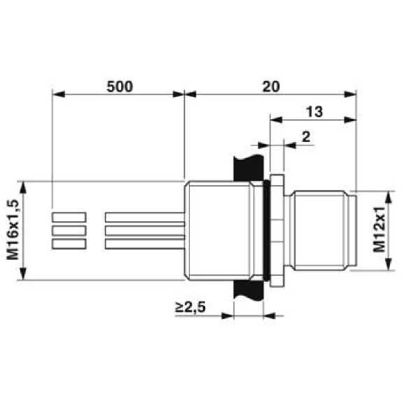Embase paroi M16x1.5; M12A Mâle Droit 4p/4 fils (4x0.34mm²) 0.5m-Lire la description