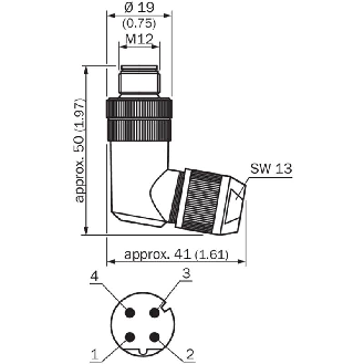 M12D Mâle Coudé 4p; Bornes IDC 0.14-0.34mm², Ø4-8mm; Blindé-Lire la description