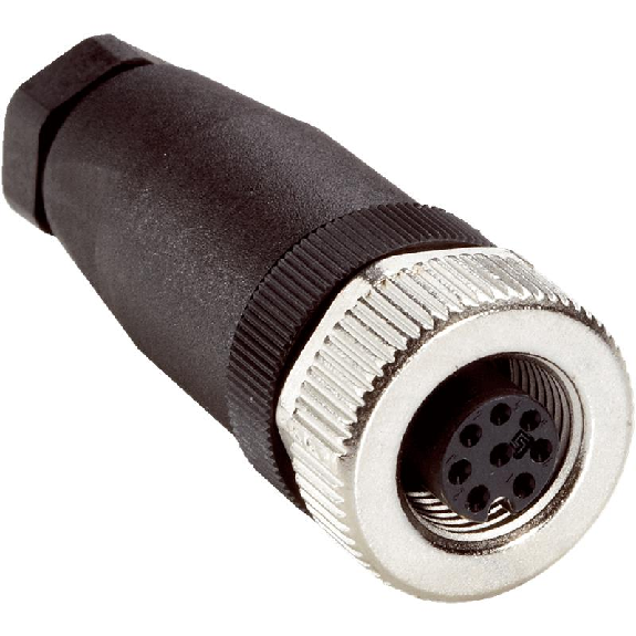 M12A Fem Droit 8p; Bornes à vis 0,25-0,5mm², Ø6-8mm Pg9-Lire la description