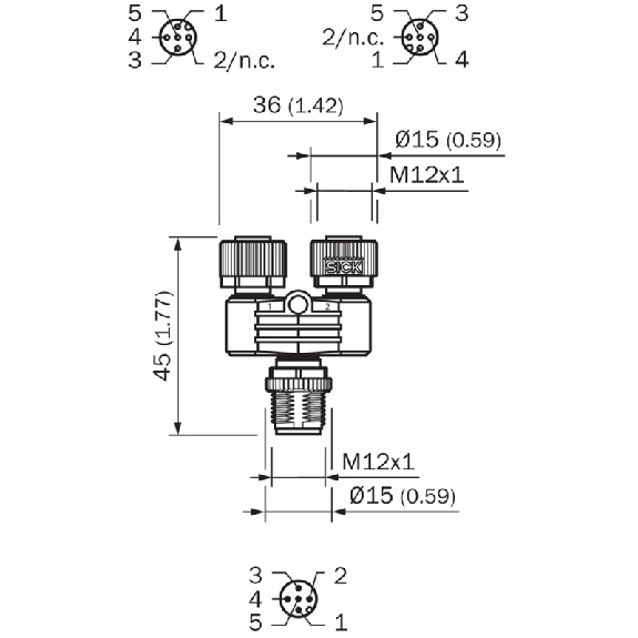 Y-M12A Mâle 5p/2x M12A Fem 4p-Lire la description