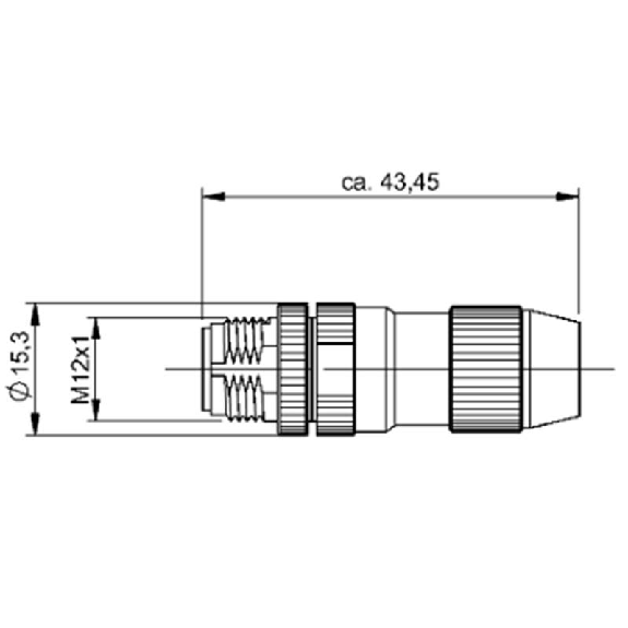 M12A Mâle Droit 3p; Bornes guillotines (x3) 0.14-0.34mm², Ø2.9-5.4mm-Lire la description