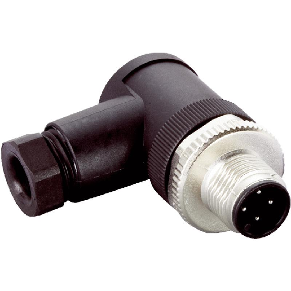 M12 Mâle Coudé 4p; Bornes à vis < 0.75mm², Ø4-6mm-Lire la description