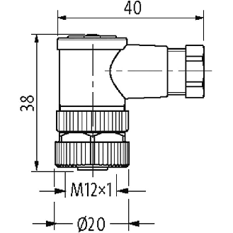 M12A Fem Coudé 4p; Bornes à vis <0.75mm², Ø4-6mm Pg7-Lire la description