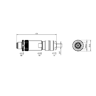 M12D Mâle Droit 4p; Bornes à vis 0.14-0.75 mm², Ø5-8mm-Lire la description