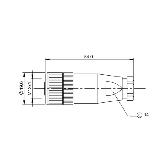 M12A Fem Droit 4p; Bornes à vis (x5) <0.75mm², Ø4-6mm-Lire la description