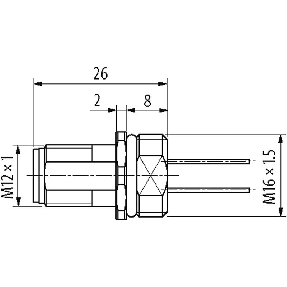 Embase M12A Mâle montage frontal Fils PP 5x0,34 1m-Lire la description
