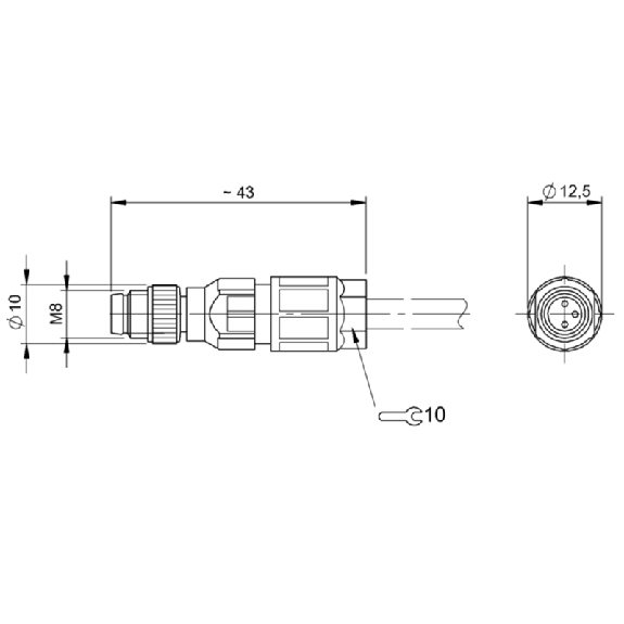 M08A Mâle Droit 3p; Bornes CAD 0.25-0.5mm², Ø2.5-5.2mm (60V)-Lire la description