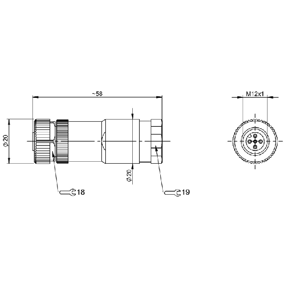 M12A Fem Droit 5p; Bornes à vis (x5) 0.14-0.75mm², Ø2.1-3mm M12A Fem Droit 5p; Bornes à vis (x5) 0.14-0.75mm², Ø2.1-3mm-Lire la description