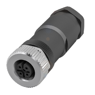 M12A Fem Droit 5p; Bornes à vis (x5) 0.14-0.75mm², Ø2.1-3mm-Lire la description
