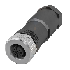 M12A Fem Droit 5p; Bornes à vis (x5) 0.14-0.75mm², Ø2.1-3mm