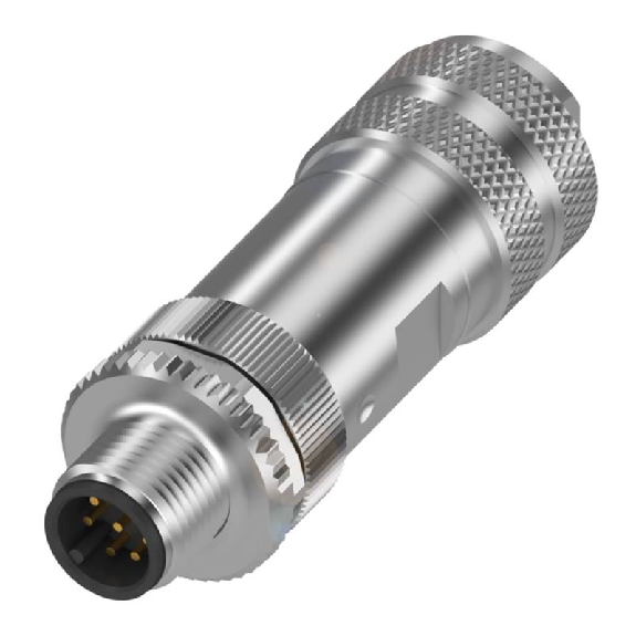 M12A Mâle Droit 8p; Bornes à vis 0.14-0.5mm², Ø4-6mm (30V)-Lire la description