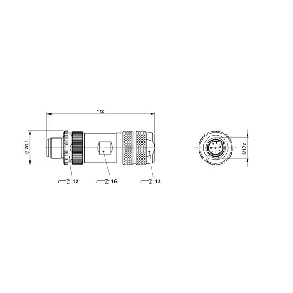 M12A Mâle Droit 8p; Bornes à vis 0.14-0.5mm², Ø4-6mm (30V)-Lire la description