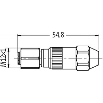 M12A Inox V2A Fem Droit 4p; Bornes guillotines 0.25-0.5mm², Ø4-5.1mm-Lire la description