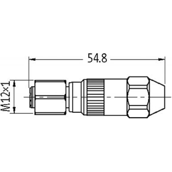M12A Inox V2A Fem Droit 4p; Bornes guillotines 0.25-0.5mm², Ø4-5.1mm-Lire la description