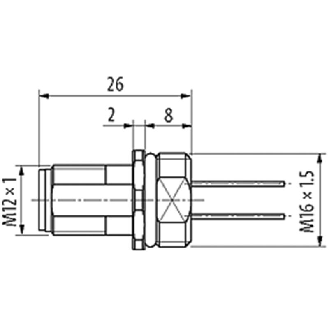 Embase M12A Mâle montage frontal Fils PP 4x0,34 1m-Lire la description
