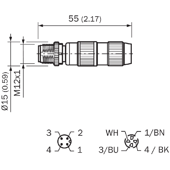 M12A Mâle Droit 4p; Bornes (x4) IDC 0.25mm²-Lire la description