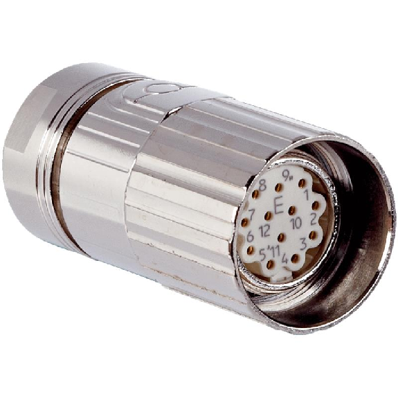 M23 Fem Droit 12p; Bornes à souder 0.1-1,5mm², Ø5,5-10.5mm; Blindé-Lire la description