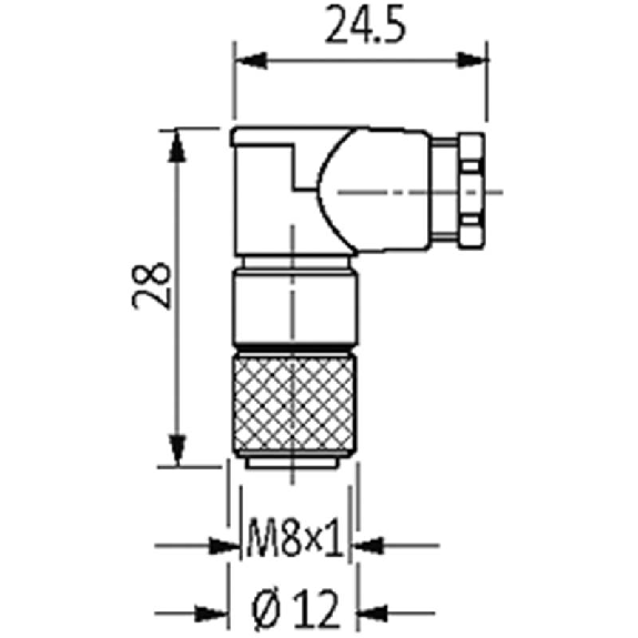 M08A Fem Coudé 4p; Bornes à souder <0.25mm², Ø3.5-5mm-Lire la description