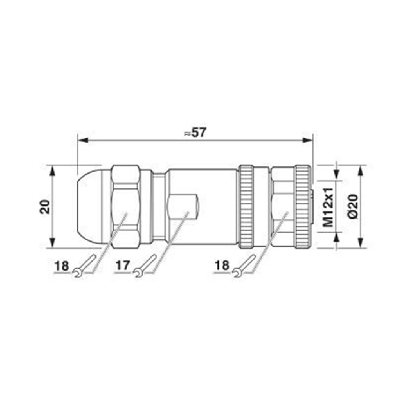 M12A Fem Droit 8p; Bornes à vis < 0.5mm², Ø6-8mm; Blindé-Lire la description