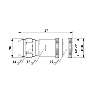 M12A Fem Droit 8p; Bornes à vis < 0.5mm², Ø6-8mm; Blindé-Lire la description