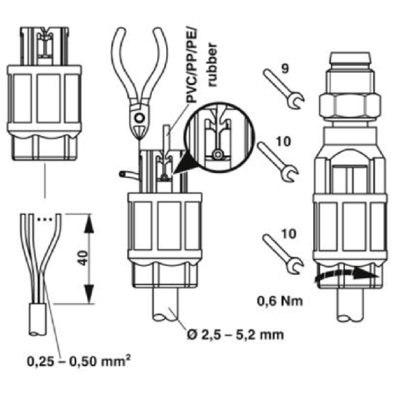 M08A Mâle Droit 4p Inox; Bornes autodénudantes max. 0,5mm², Ø2.5-5mm-Lire la description